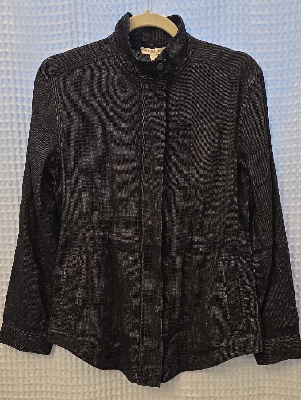 Eileen Fisher Black Textured Stand-Collar Utility Jacket